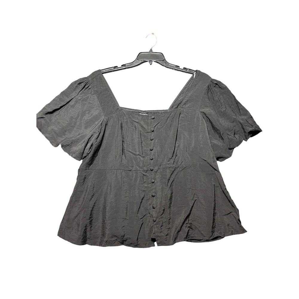 Torrid Peplum Top Womens 1 Black Puff Sleeve Square Neck Button Front 43655767